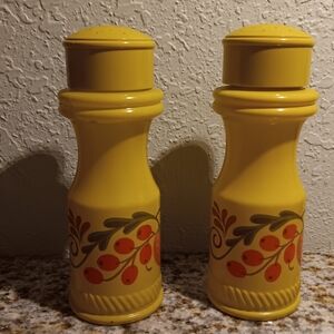 Vintage Avon Yellow Ceramic Shakers with Floral Design